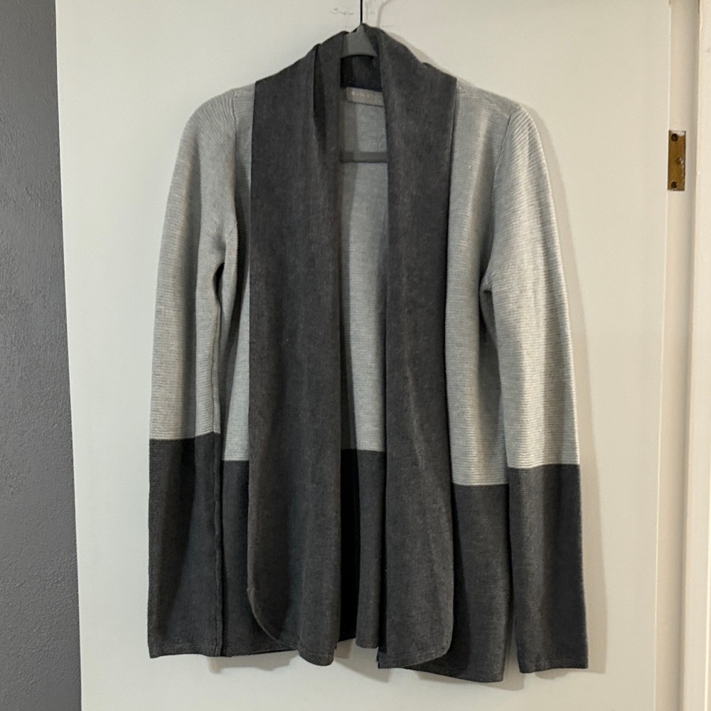 Two-Tone Gray Open Front Women's Cardigan Sweater